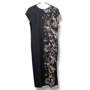 Petite Sophisticate Long Black Elegant Maxi Dress Floral Leaves Vintage Petite 8
